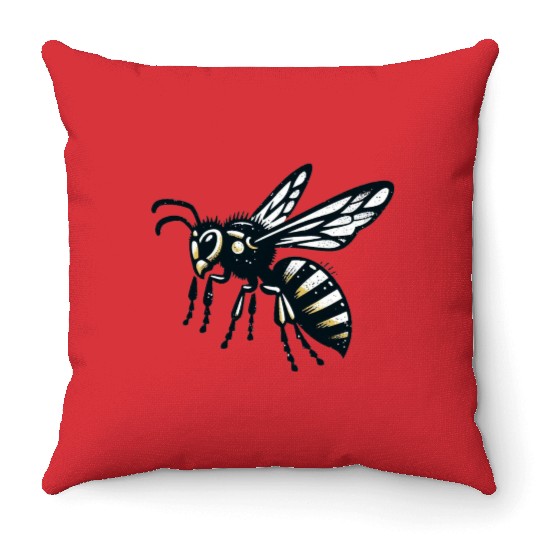 Two Color Wasp Insect Art 3 Throw Pillows