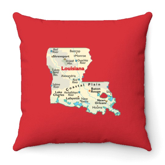 Louisiana map image of state. Throw Pillows
