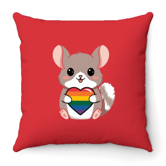 LGTBQ Chinchilla Holding Rainbow Heart Cute Pride Throw Pillows