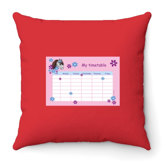 Timetable for Kids - Pony Flowers pink Throw Pillows