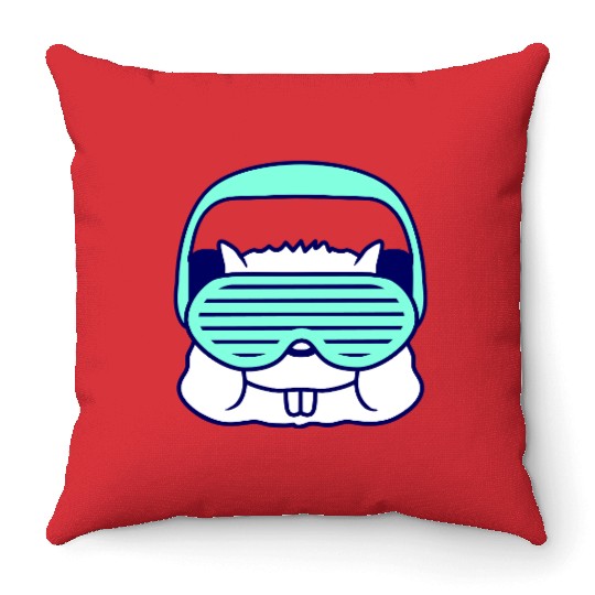 Cute DJ Hamster Party Animal Guinea Pig Pet Face Throw Pillows