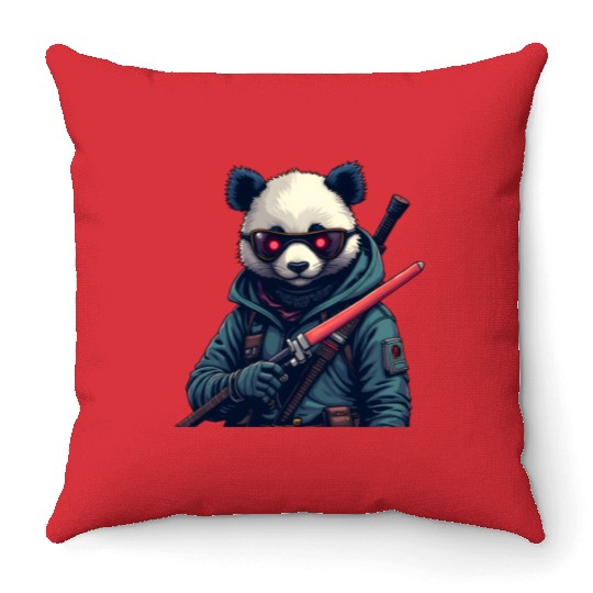 Panda Warrior Throw Pillows