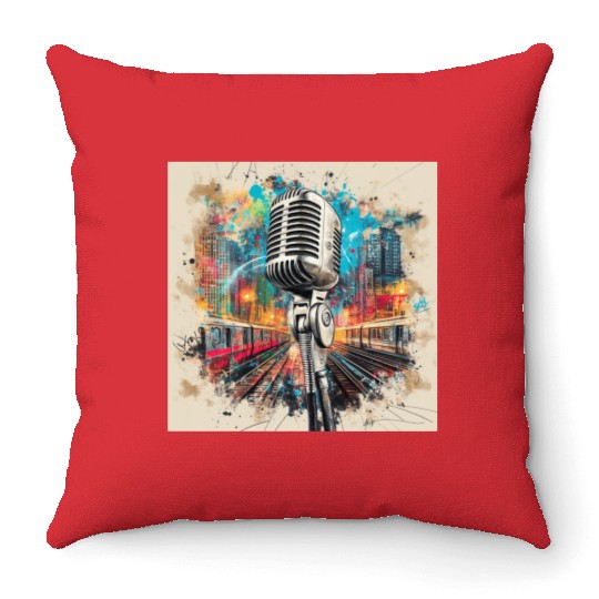 NYC Microphone AT Subway Throw Pillows