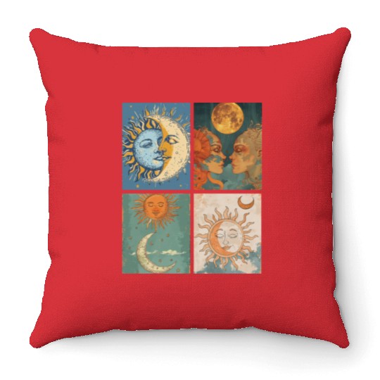 Moon and Sun Tarot Card Designed Look Throw Pillows
