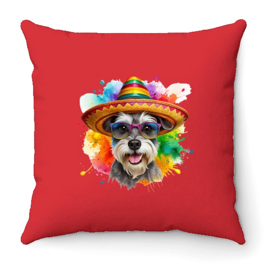 Schnauzer head, dog with glasses Throw Pillows
