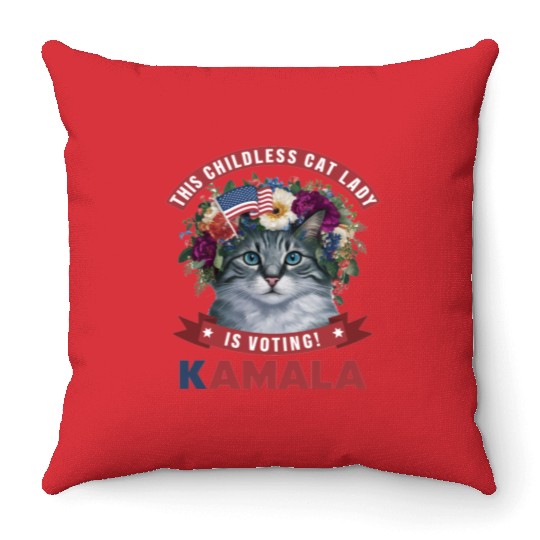 Childless Cat Lady is voting kamala Throw Pillows