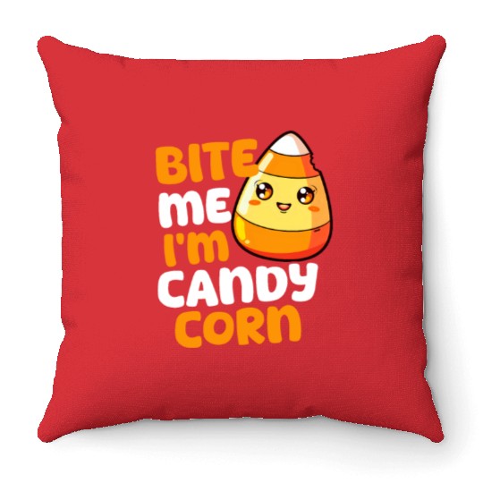 Candy Corn Bite Me, I'M Candy Corn Throw Pillows