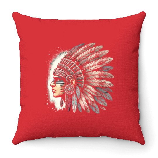 Aztec Warrior Mask with Tribal Art and Ancient Throw Pillows