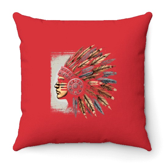 Aztec Warrior Mask with Tribal Art and Ancient Throw Pillows
