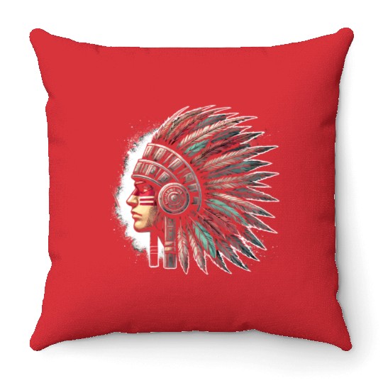 Aztec Warrior Mask with Tribal Art and Ancient Throw Pillows