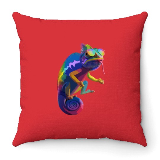 Psychedelic Chameleon Vibes Throw Pillows