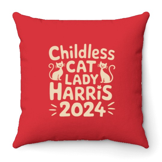 Childless Cat lady Kamala Harris Throw Pillows
