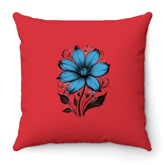 Blue Flower Art GD Throw Pillows