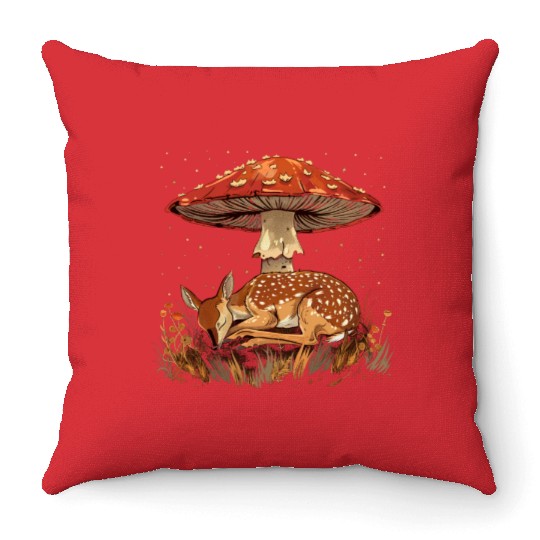 Cottagecore Aesthetic Sleeping Deer Mushroom Witch Throw Pillows