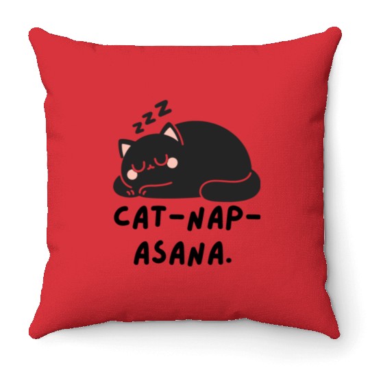 Lazy Cat Cat-Nap-Asana yoga Throw Pillows