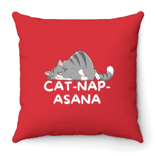 Funny Cat-Nap-Asana sleeping yoga Throw Pillows