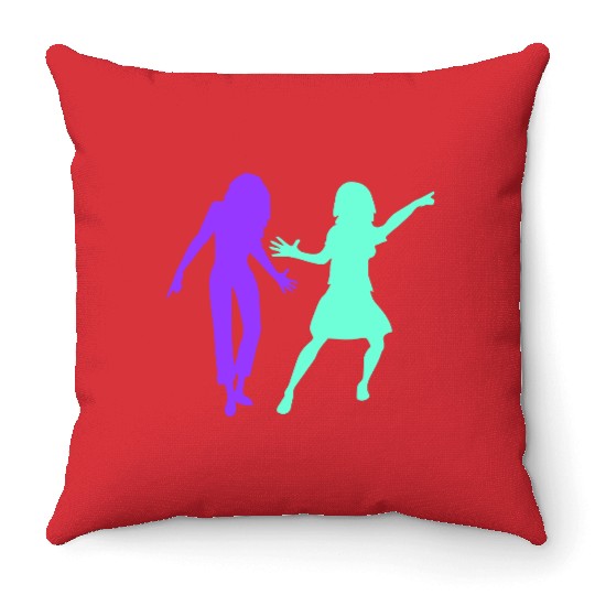 2 Party Women Couple Two Dance Friends Silhouette Throw Pillows