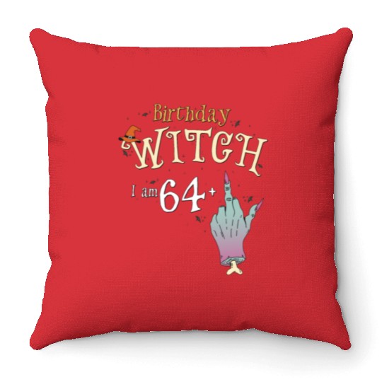 65 yo Witch HallowQueen 65th Birthday Funny Throw Pillows