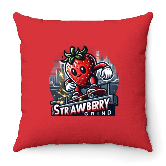 Strawberry Grind – Skater Berry Throw Pillows