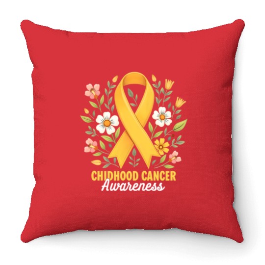 Childhood Cancer Awareness Hippie Flower Ribbon Throw Pillows
