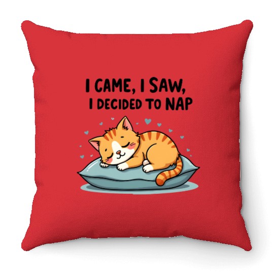 Cute Cat Nap Lover Funny Sleepy Naptime Humor Throw Pillows