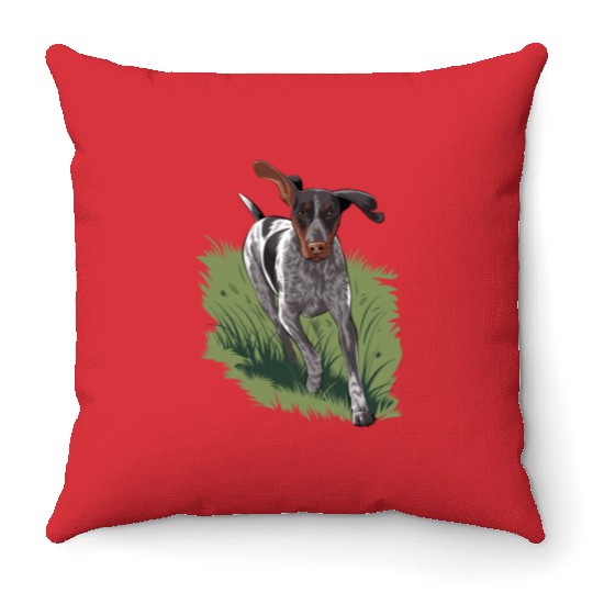 German Shorthaired Pointer Running In Field Throw Pillows
