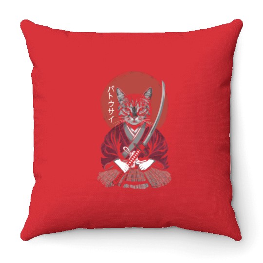 Neko Battousai Samurai Cat Classic Throw Pillows