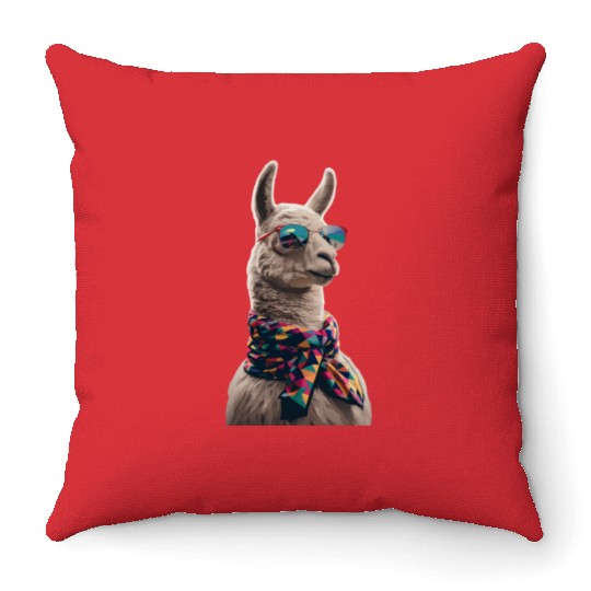 Cool Llama in Shades Throw Pillows