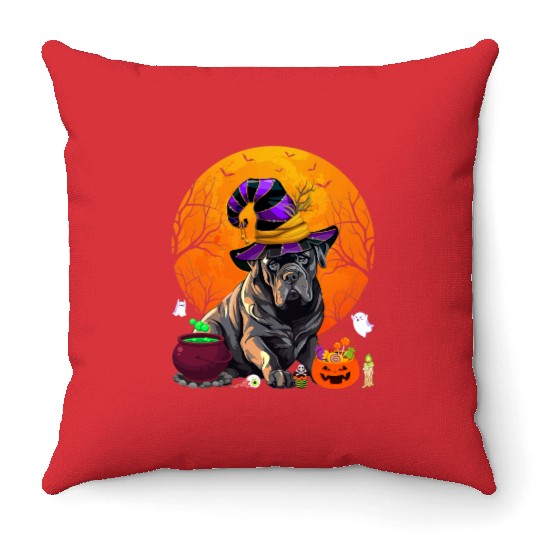 Funny Cane Corso Dog Witch Halloween Dog Lover Throw Pillows
