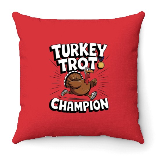 Funny Turkey Trot Running Thanksgiving Champion Throw Pillows