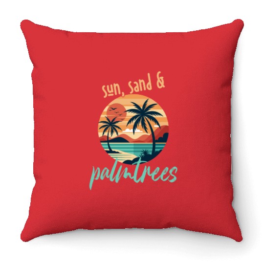 Sun, sand, and palm trees! Throw Pillows