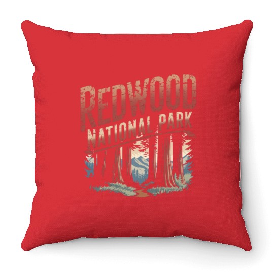 Redwood National park vintage Throw Pillows