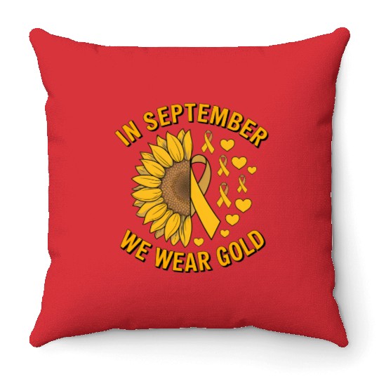 September We Wear Gold Childhood Cancer Awareness Throw Pillows
