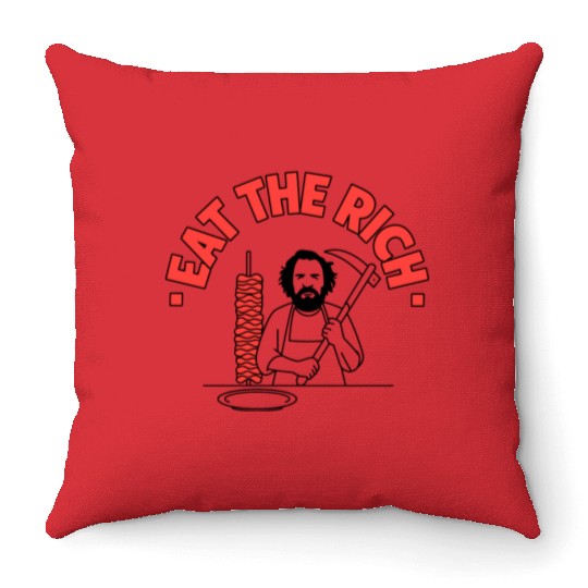 Eat The Rich Döner Kebab Satirical Design Throw Pillows