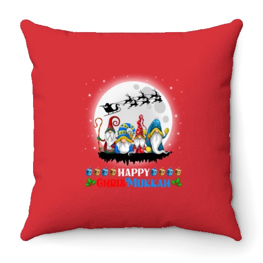 Happy Chrismukkah Gnomes Christmas Hanukkah Throw Pillows