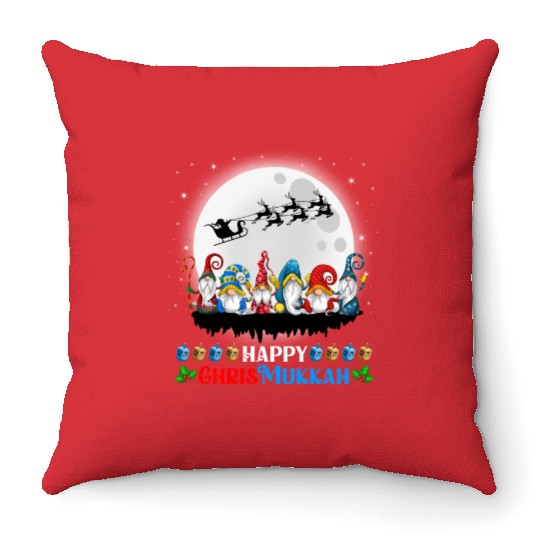 Happy Chrismukkah Gnomes Christmas Hanukkah Throw Pillows