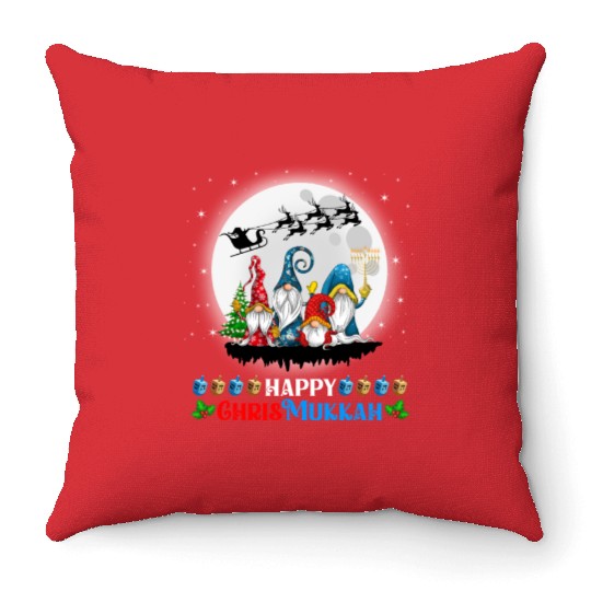 Happy Chrismukkah Gnomes Christmas Hanukkah Throw Pillows