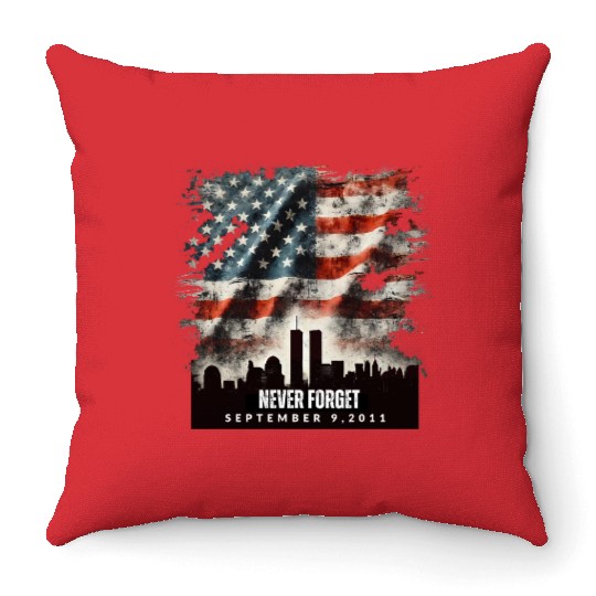 Never Forget September 11 2001 Memorial Day Flag Throw Pillows