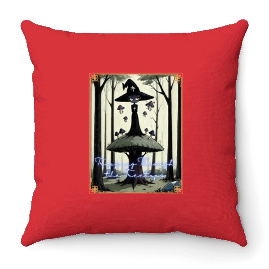 Tripping Through the Tree Tips Psychedelic Witch Throw Pillows