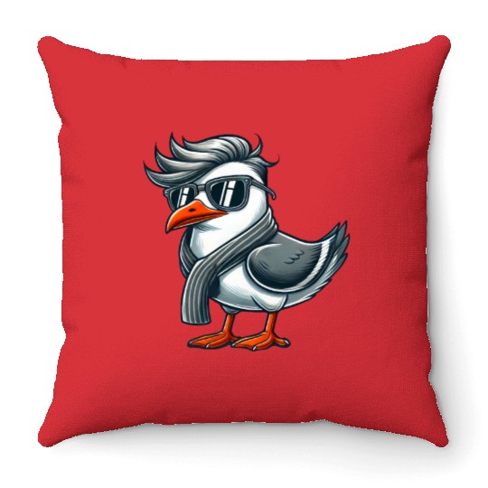 Cool seagull sunglasses summer North Sea Baltic Throw Pillows