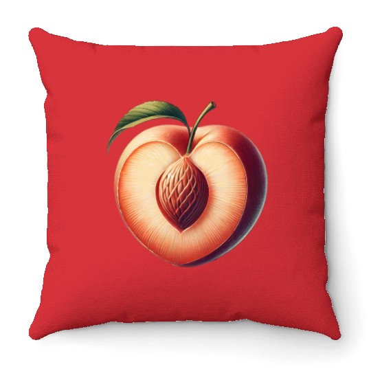 Peach in heart shape: beauty of fruit Throw Pillows