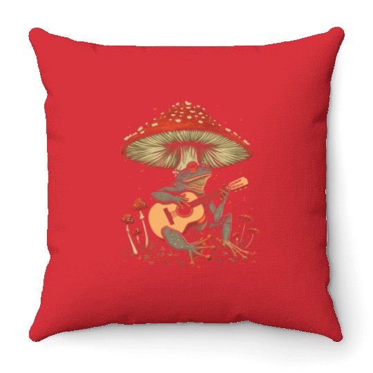 Cottagecore Aesthetic Frog Guitar Mushroom Goblinc Throw Pillows