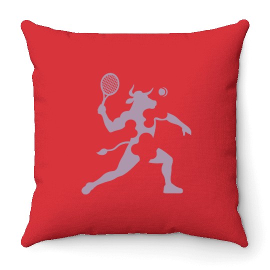 Minimalist cow tennis silhouette tennis player Throw Pillows