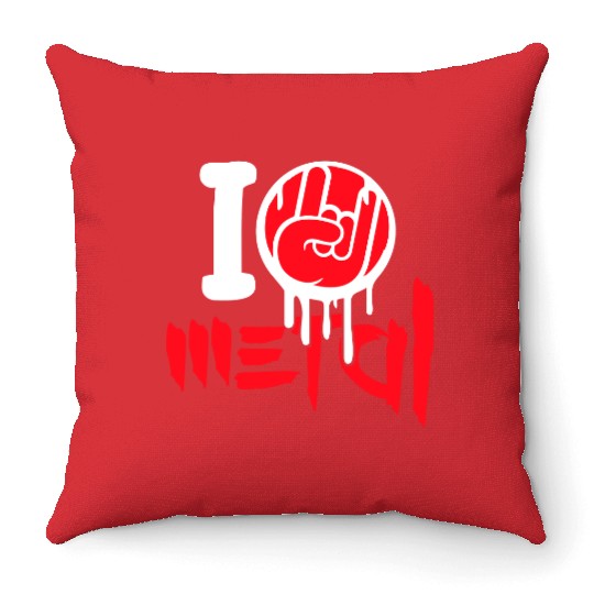 I Love Heavy Metal Hard Rock Music Graffiti Heart Throw Pillows