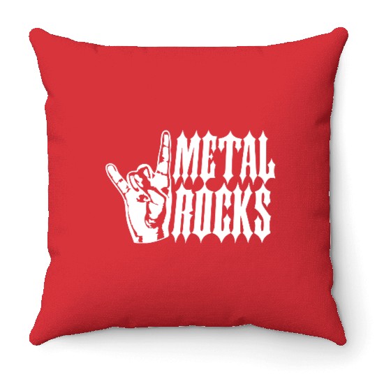 Heavy metal rocks hard rock music fun hand gesture Throw Pillows