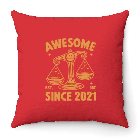 Awesome Since 2021 Libra Zodiac Birthday October Throw Pillows