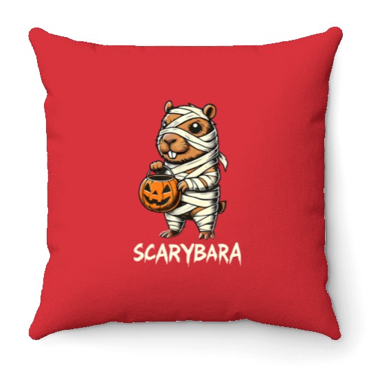 Cute Capybara Mummy Trick or Treat Halloween Throw Pillows