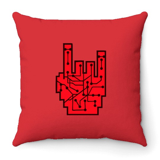 Heavy metal nerd electronic circuits hand gesture Throw Pillows
