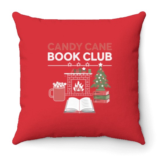 Bookish Christmas Candy Cane Book Club Bookish Throw Pillows