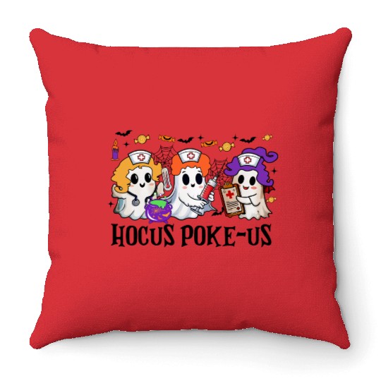 Hocus Poke us Witch Nurse Halloween Throw Pillows